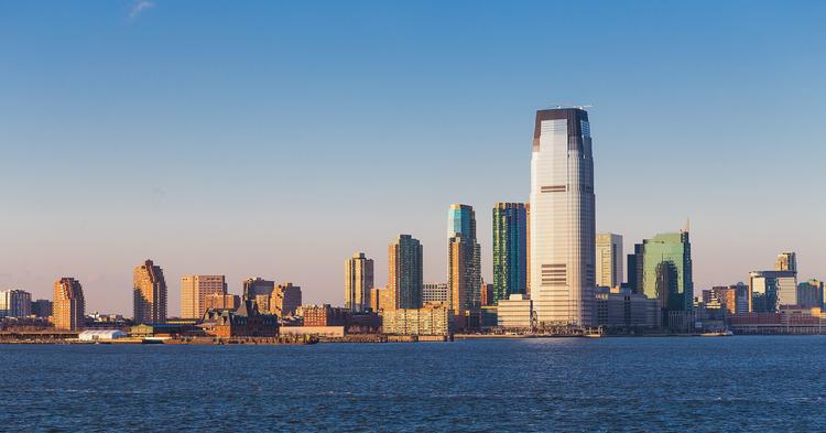 Jersey City, New Jersey, Skyline From Across New York Harbor.