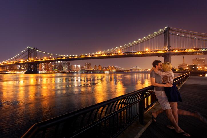 Loving couple kissing in New York City