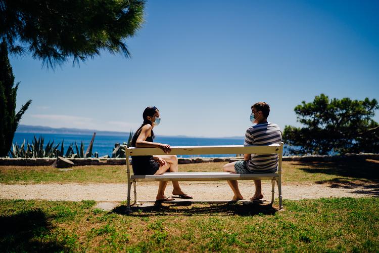 A young couple having an outdoor date